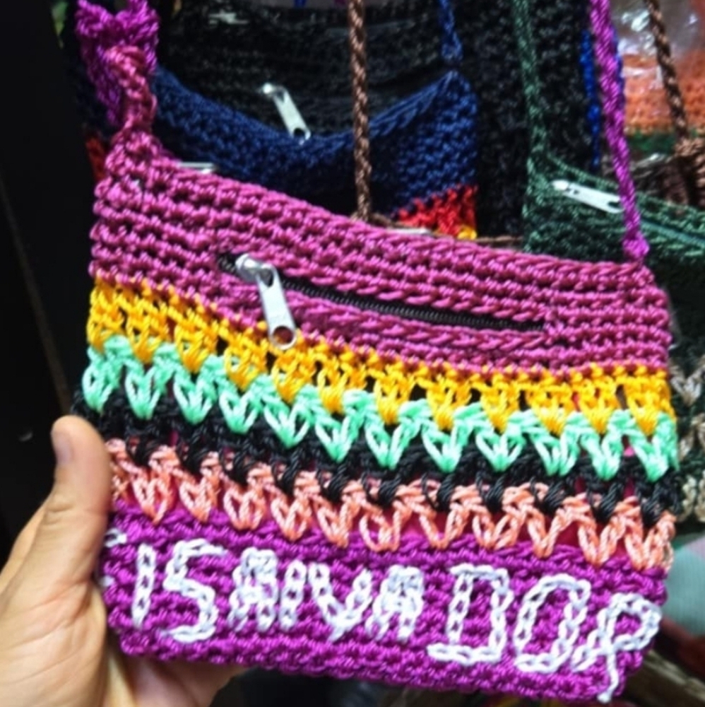 Purple and Yellow Crossbody Bag with Textured Stitch